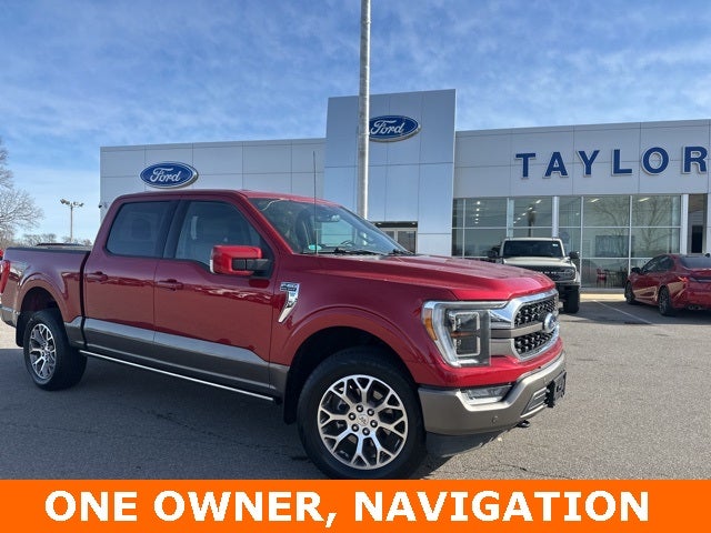 2022 Ford F-150 King Ranch in Rapid Red Metallic Tinted Clearcoat — front three-quarter view